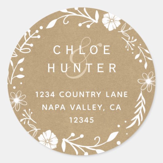 素朴フローラリースフェイククラフト差出人住所 ラウンドシール (正面)