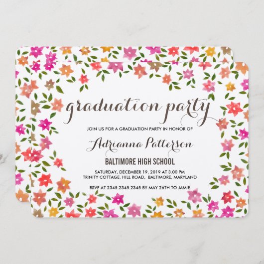 素朴フローラリース卒業党 招待状 (正面/裏面)