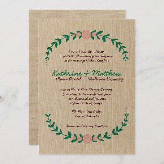 素朴フローラリース結婚式招待状 招待状 (正面/裏面)