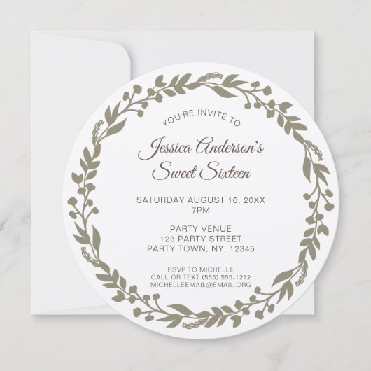 素朴フローラリースSweet sixteen 招待状 (正面)
