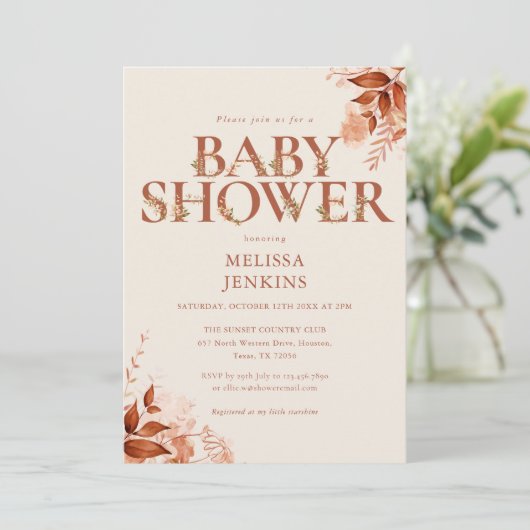 素朴フローラレターオータム秋ベビーシャワー 招待状 (スタンド正面)