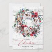 素朴フローラレッドウッド6枚の写真クリスマスリース シーズンカード (正面)