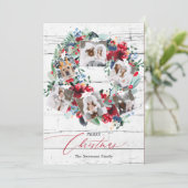 素朴フローラレッドウッド6枚の写真クリスマスリース シーズンカード (スタンド正面)