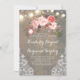 素朴フローラレースライトウッド婚約パーティ 招待状