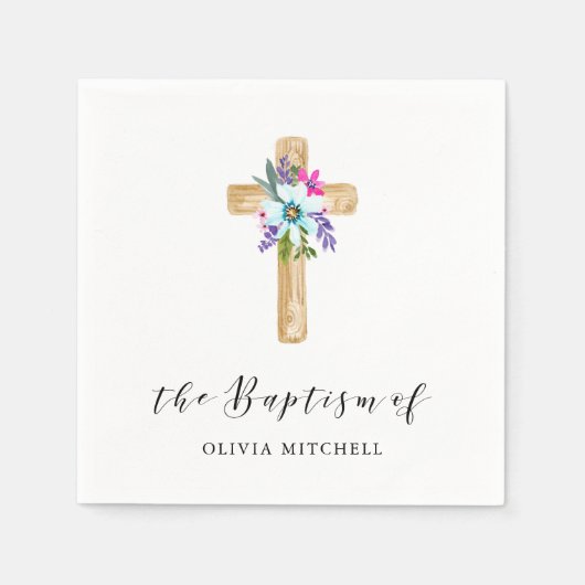 素朴フローラ十字と花 | バプテスマ スタンダードカクテルナプキン (正面)