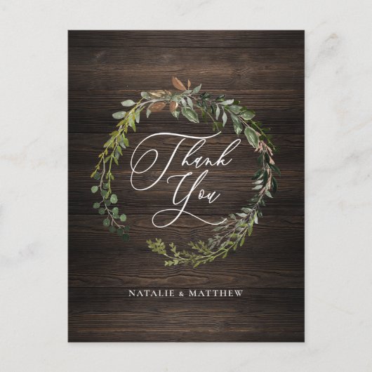 素朴フローラ及び茎葉水色リース感謝してい ポストカード (正面)