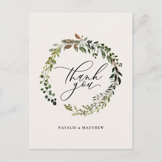 素朴フローラ及び茎葉水色リース感謝してい ポストカード (正面)