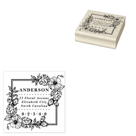 素朴フローラ名と差出人住所クラシック ラバースタンプ (押印)