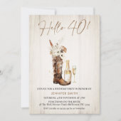 素朴フローラ女性のカーボーイブートボトル40th誕生日 招待状 (正面)