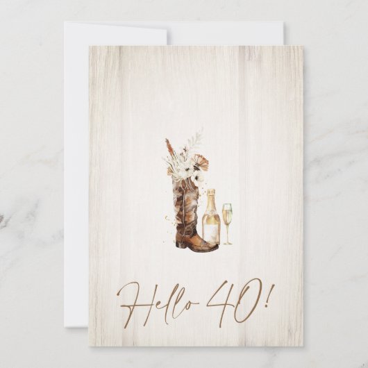 素朴フローラ女性のカーボーイブートボトル40th誕生日 招待状 (裏面)