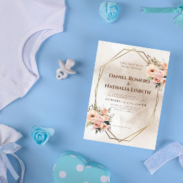 素朴フローラ幾何金ゴールドフレ結婚ーム 招待状