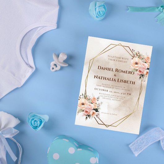 素朴フローラ幾何金ゴールドフレ結婚ーム 招待状