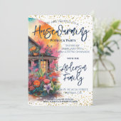 素朴フローラ引っ越し祝いパーティーパーティー 招待状 (スタンド正面)