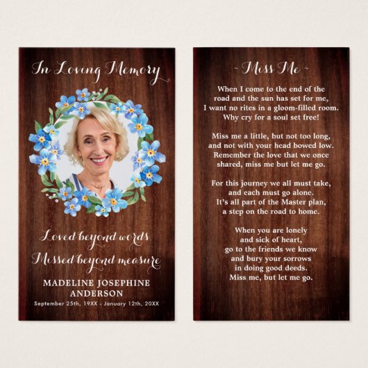 素朴フローラ悔やみや弔慰写真記念祈りの言葉カード (正面&裏面)