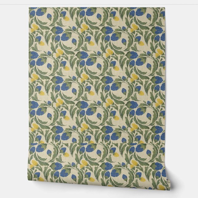 素朴フローラ文の壁 壁紙 (ほどく)