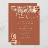 素朴フローラ文字列ライトQRコード秋の結婚式 招待状 (正面/裏面)