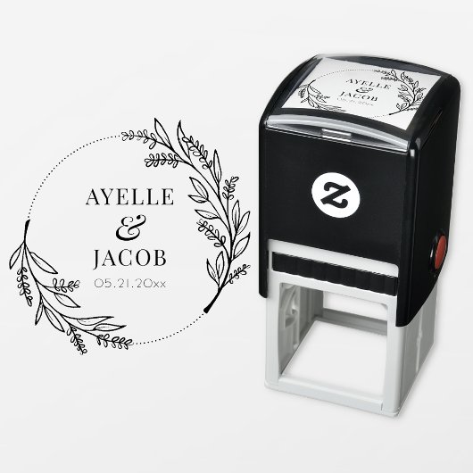 素朴フローラ枠モノグラムゴム式スタンプ セルフインキングスタンプ