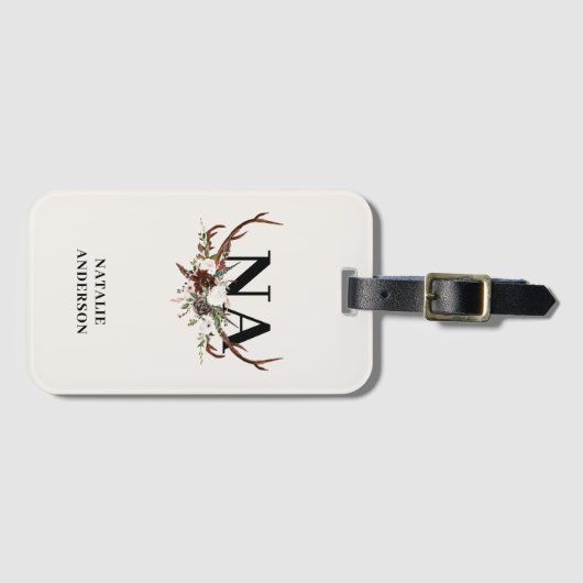 素朴フローラ植物性パーソナライズされた秋モノグラム ラゲッジタグ (正面横)