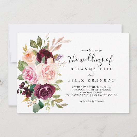 素朴フローラ植物株結婚式水平株 招待状 (正面)