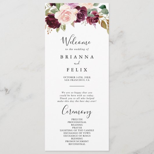 素朴フローラ植物株結婚式 プログラム (正面)