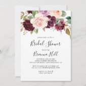 素朴フローラ植物葉ブライダルシャワー 招待状 (正面)