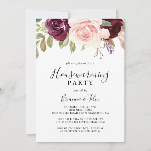 素朴フローラ植物葉引っ越し祝いパーティーパーティー 招待状 (正面)