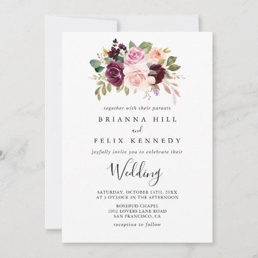 素朴フローラ植物表結婚面 招待状 (正面)