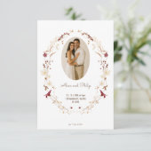 素朴フローラ楕円形フォトフレーム植物性リース 出欠カード (スタンド正面)