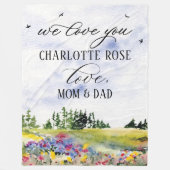 素朴フローラ横向けカスタム引用文「We Love You」 フリースブランケット (正面)