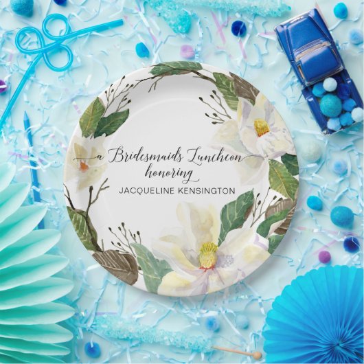 素朴フローラ樹木白マグノリア水彩 ペーパープレート (パーティー)