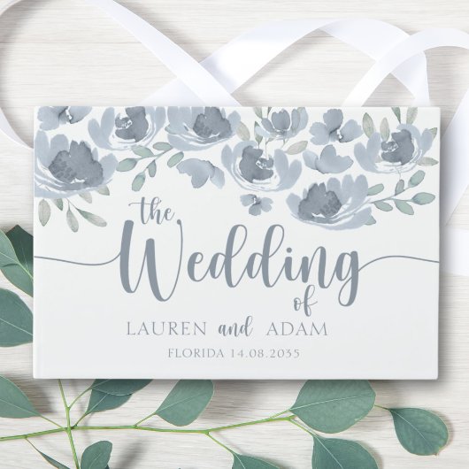 素朴フローラ水彩ダスティブルー結婚ズ ゲストブック