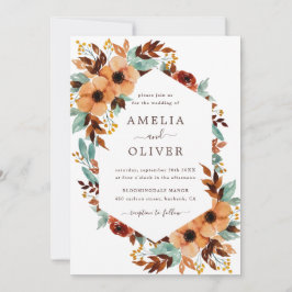 素朴フローラ水彩白とミント結婚ズ 招待状