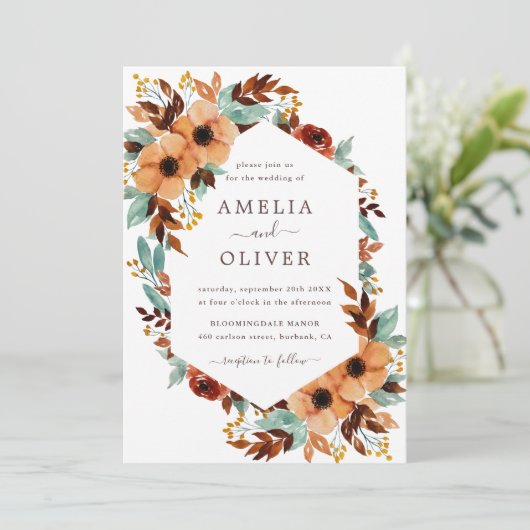 素朴フローラ水彩白とミント結婚ズ 招待状 (スタンド正面)