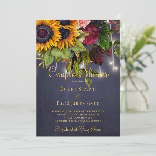 素朴フローラ海軍ブルゴーニュ冬のカップルのシャワー 招待状 (スタンド正面)