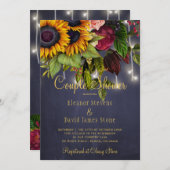 素朴フローラ海軍ブルゴーニュ冬のカップルのシャワー 招待状 (正面/裏面)