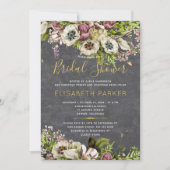 素朴フローラ灰色の黒板秋ブライダルシャワー 招待状 (正面)