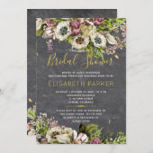 素朴フローラ灰色の黒板秋ブライダルシャワー 招待状 (正面/裏面)