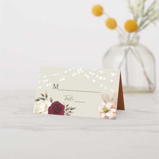 素朴フローラ燃えたオ結婚レンジ座席表 プレイスカード (正面)