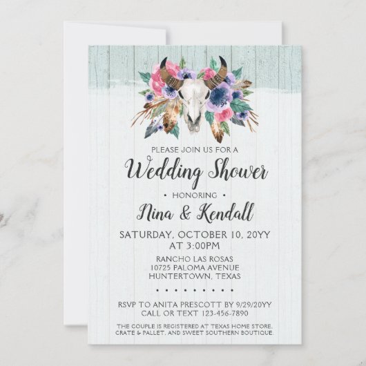 素朴フローラ牛スカルウェディングシャワー招待状 招待状 (正面)