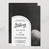 素朴フローラ白黒結婚式招待状 招待状 (正面/裏面)