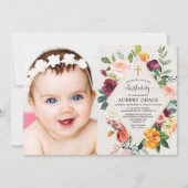 素朴フローラ秋水色《キリスト教》洗礼式や命名式写真 招待状 (正面)