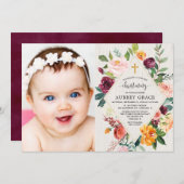 素朴フローラ秋水色《キリスト教》洗礼式や命名式写真 招待状 (正面/裏面)