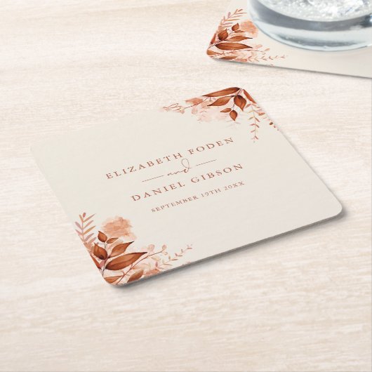 素朴フローラ秋秋の結婚式 スクエアペーパーコースター (アングル)