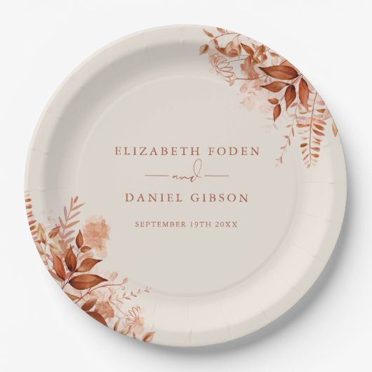 素朴フローラ秋秋の結婚式 ペーパープレート (正面)