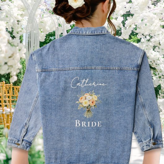 素朴フローラ結婚のパーソナライズされた花嫁 デニムジャケット