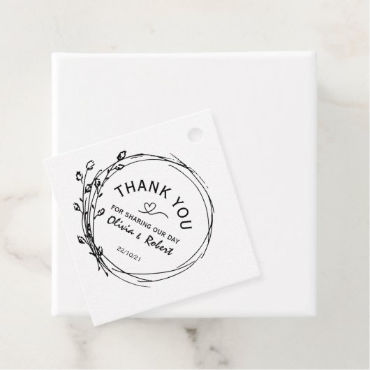 素朴フローラ結婚の感謝メッセージカード フェイバータグ (インサイチュ)