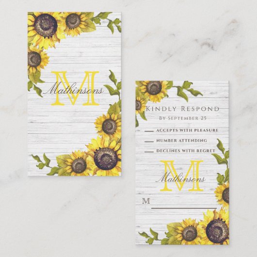 素朴フローラ結婚ズ白木ひまわりRSVP エンクロージャーカード (正面/裏面)