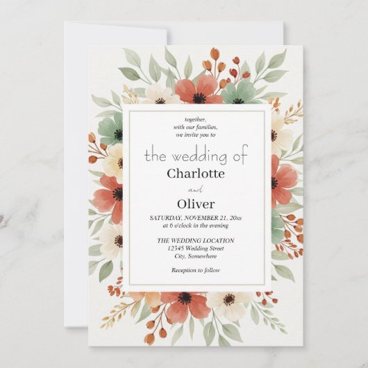 素朴フローラ結婚式招待状の背景 招待状 (正面)