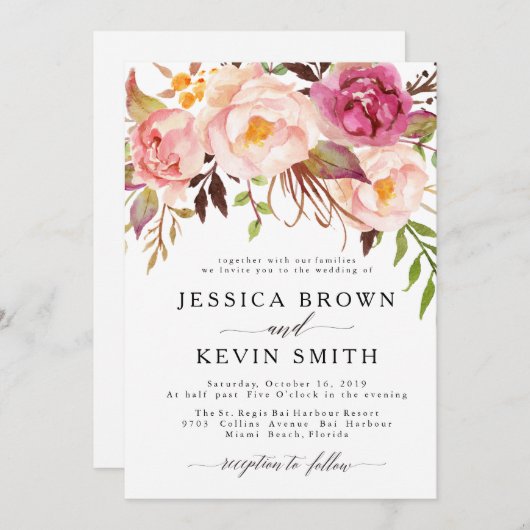 素朴フローラ結婚式招待状-06 招待状 (正面/裏面)