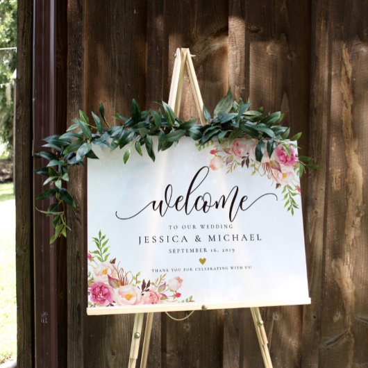 素朴フローラ結婚歓迎サイン ポスター